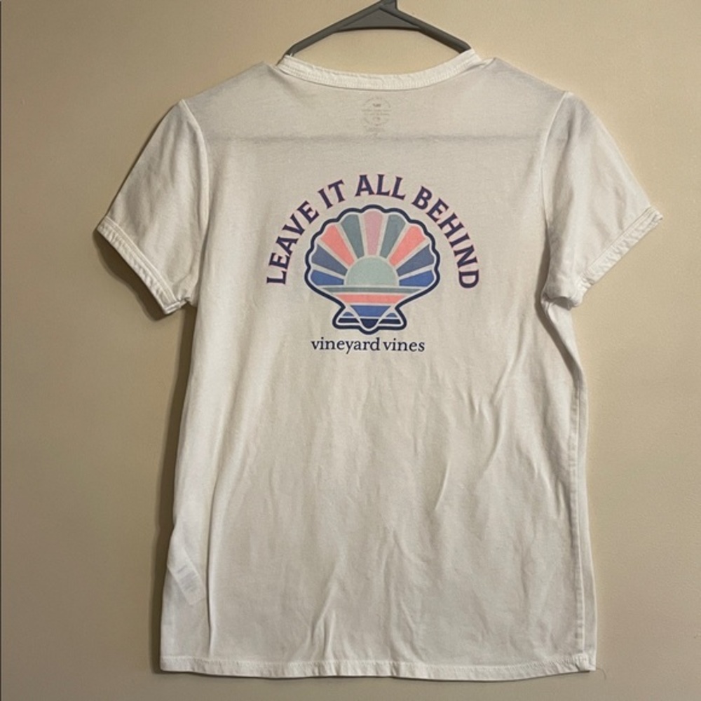 Vineyard Vines Cream Tee with Purple Shell Design